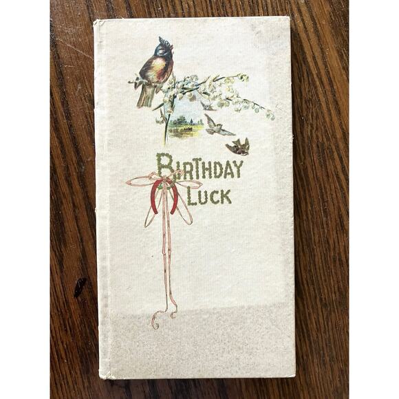 Antique Birthday Card Book Hardcover 1900s Lithograph Greeting Poems Pictures - Picture 1 of 6